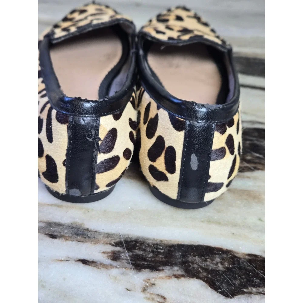 Kelly & Katie Womens Leopard Calf Hair Pointed Toe Loafers Flats Tan Black 6M‎